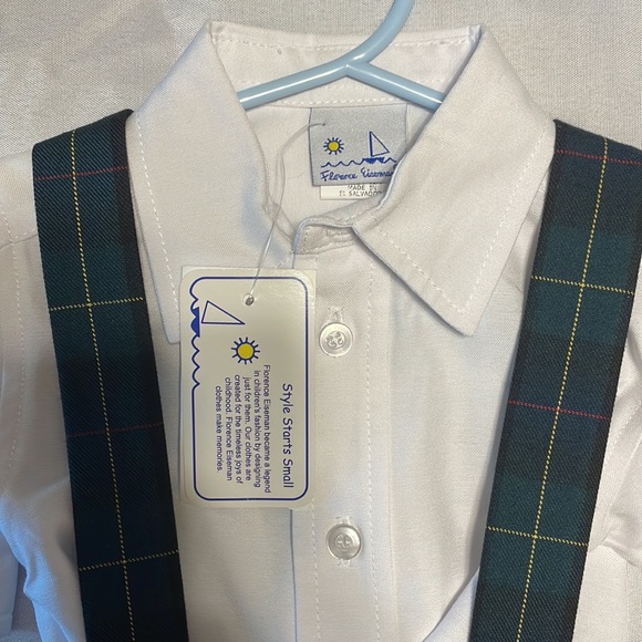 Florence Eiseman 2 Piece Set Green Plaid Overalls w White Button-Down Shirt NWT - Picture 3 of 3